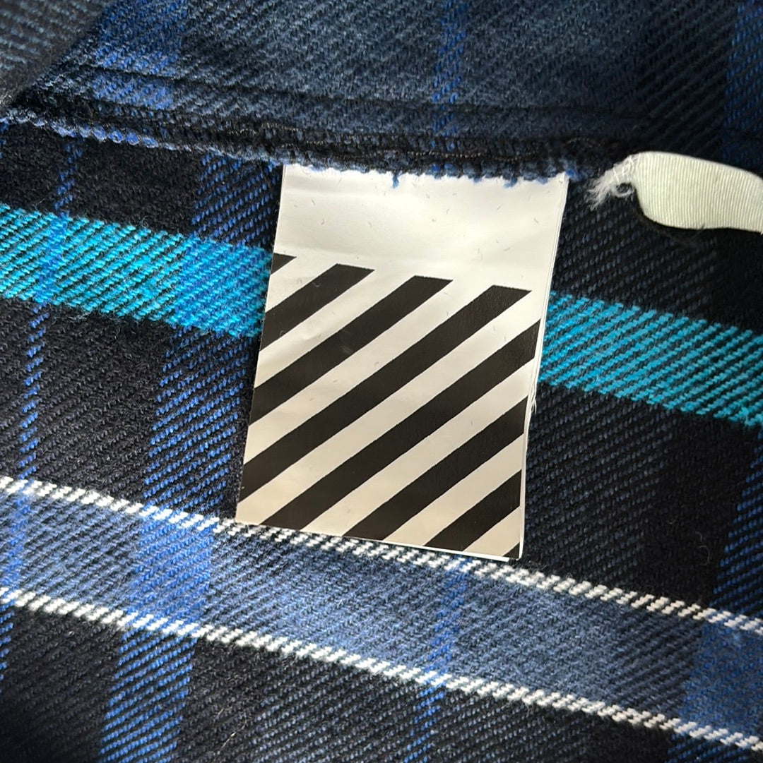 Off White Flannel Shirt Blue Print