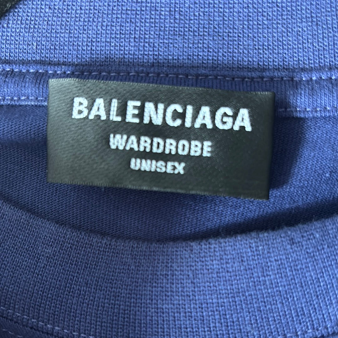 Balenciaga T-Shirt Oversized Logo Blue