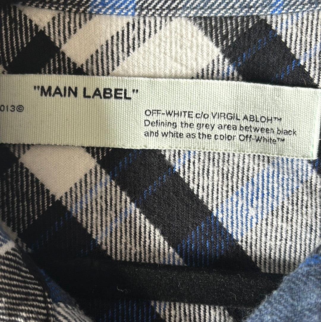 Off White Flannel Shirt Blue Print