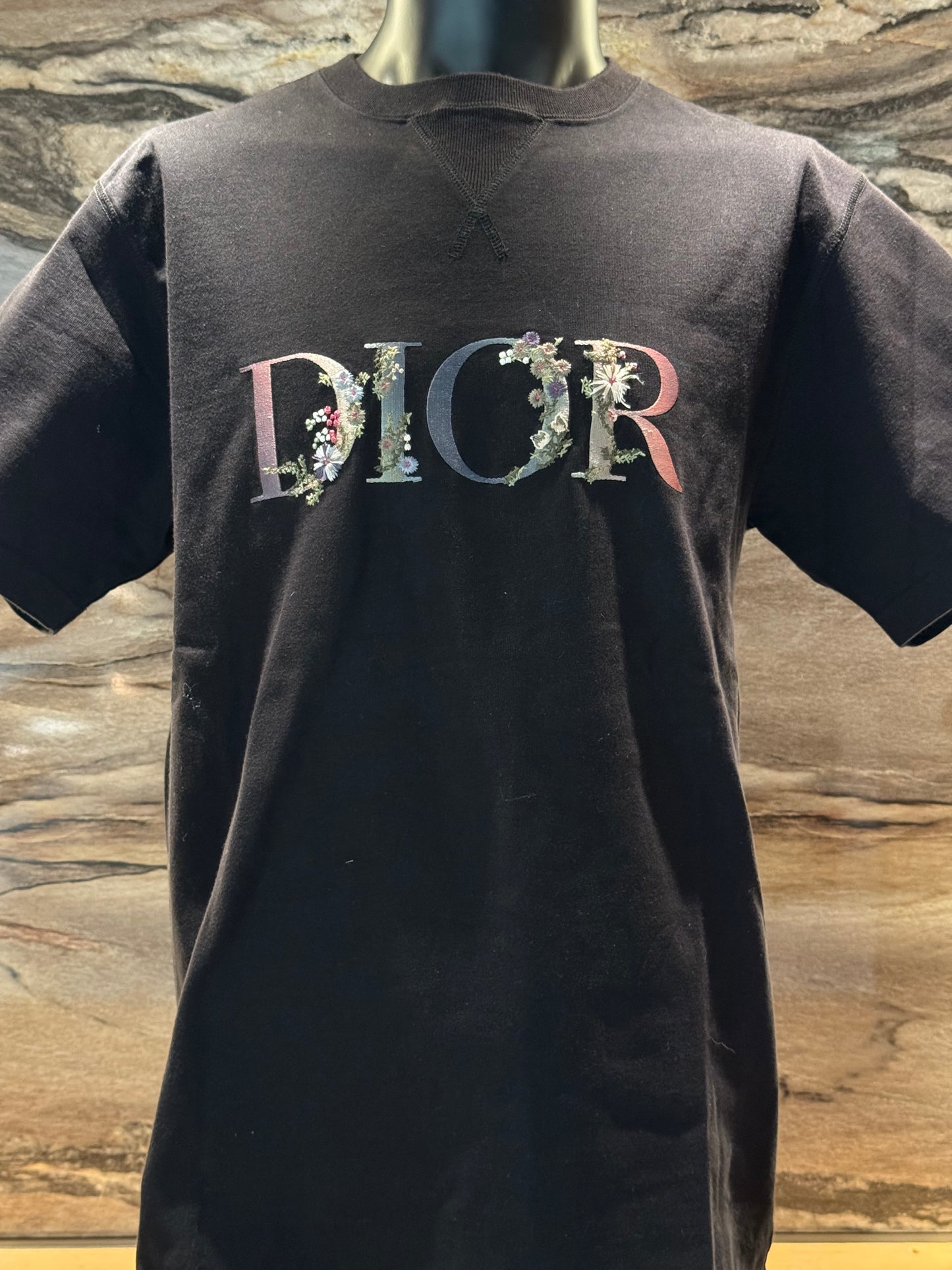 Dior T-Shirt Black Logo Flowers