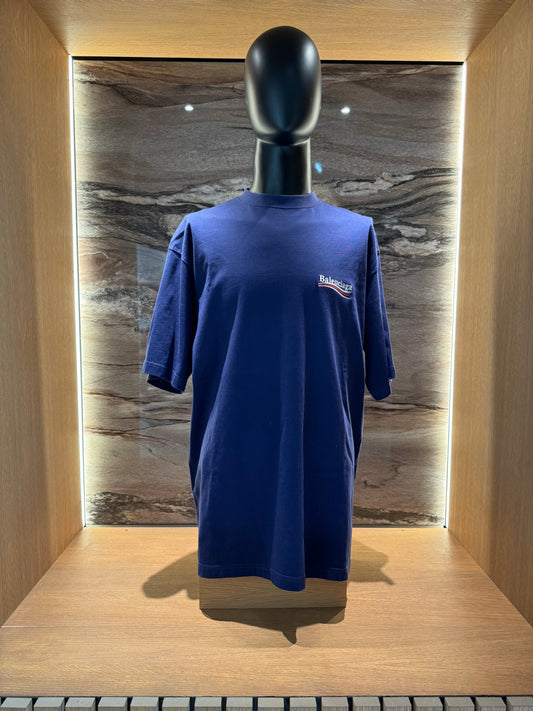 Balenciaga T-Shirt Oversized Logo Blue