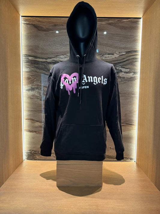 Palm Angels Hoodie Aspen Black Pink Heart