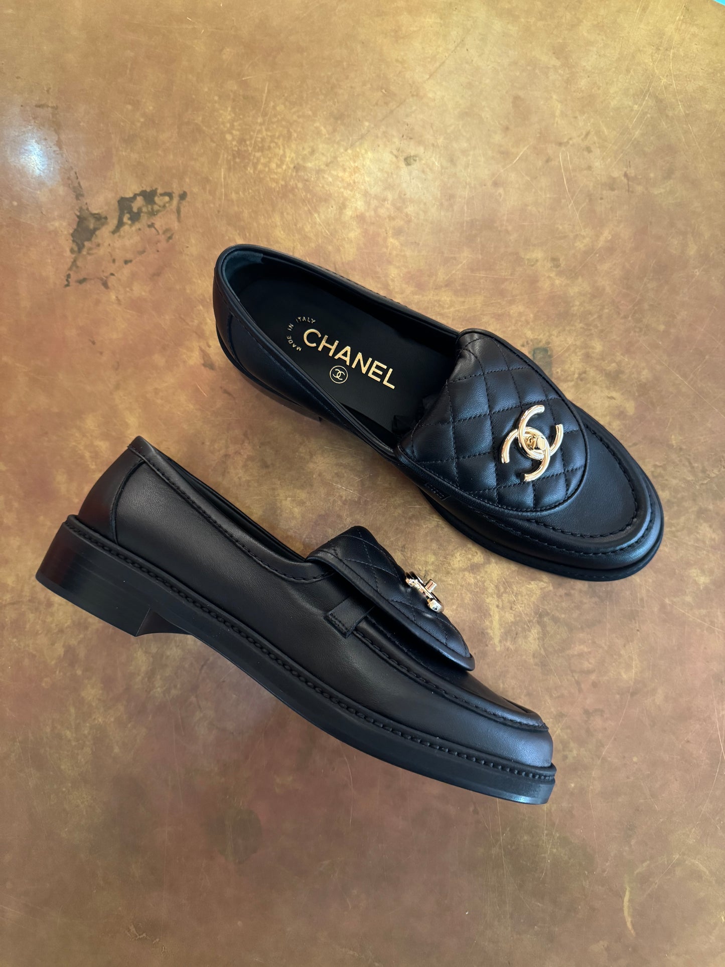 Chanel Flat Leather Black Loafers