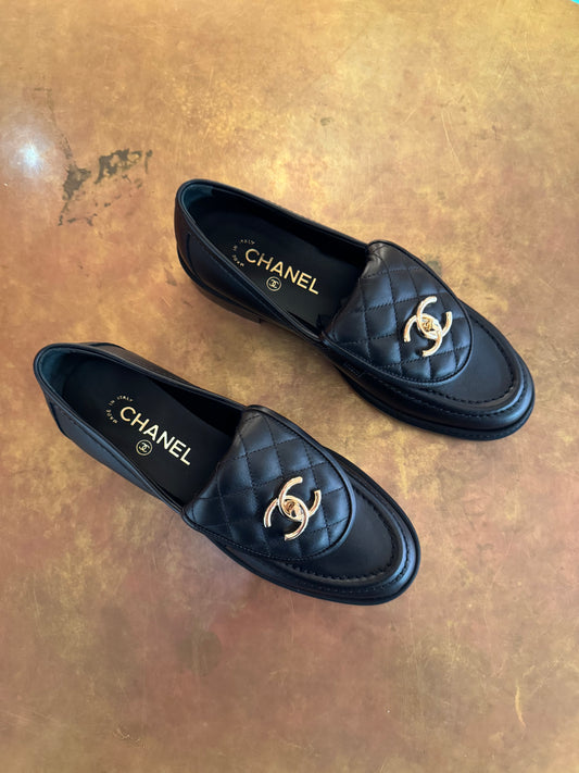 Chanel Flat Leather Black Loafers